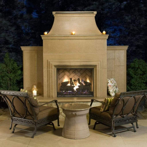American Fyre Design Grand Cordova Fireplace w/ Rectangle Extended Bullnose Hearth Gas Source out the back