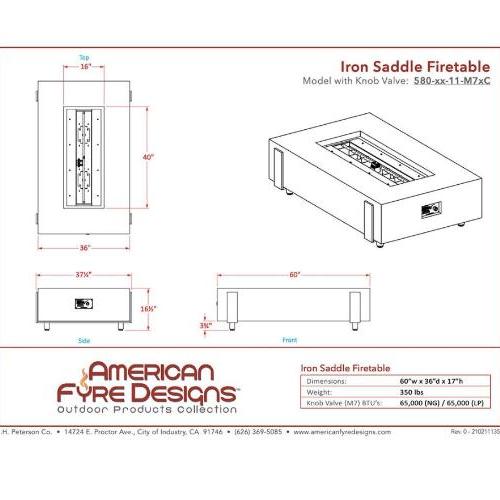 60" Iron Saddle Firetable with Stainless Steel Linear Burner