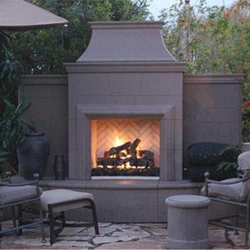 American Fyre Design Grand Cordova Fireplace w/ Rectangle Extended Bullnose Hearth Gas Source out the back