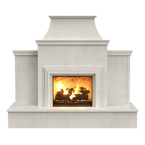 American Fyre Design Grand Cordova Fireplace w/ Rectangle Extended Bullnose Hearth Gas Source out the back