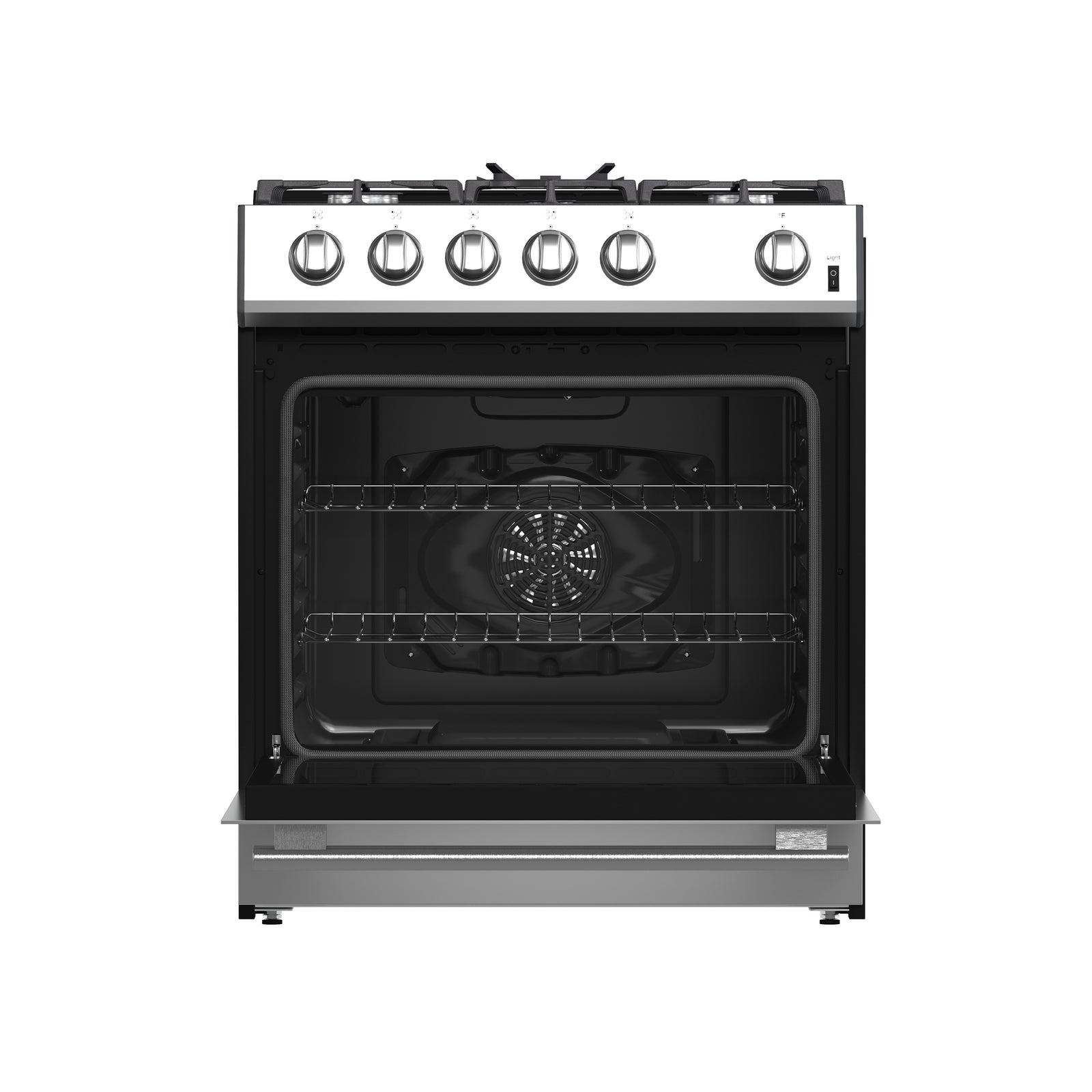 Forno Leonardo 30-Inch Stainless Steel Gas Range, 5 Sealed Burners (Totaling 39,500 BTU), 5 cu.ft. Convection Oven, Continuous Cast Iron Grates, Black Enamel Interior, Auto Re-Ignition, LP Conversion Kit Included