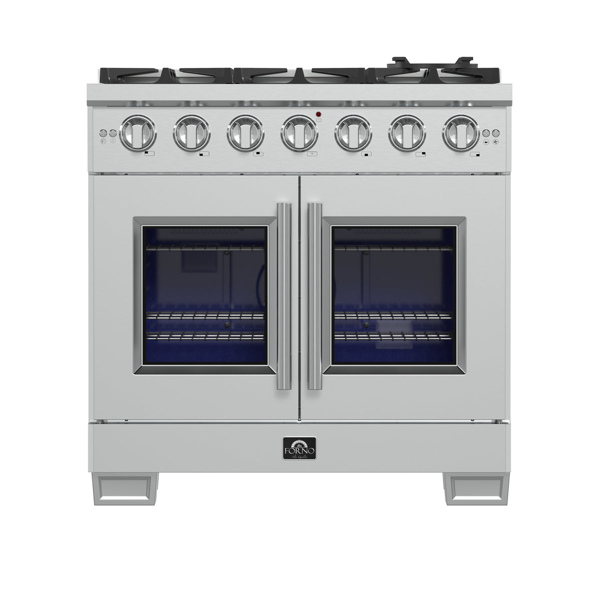 Forno Capriasca 36-Inch Freestanding French Door Gas Range, 6 Burners, Convection Oven, Energy Efficient