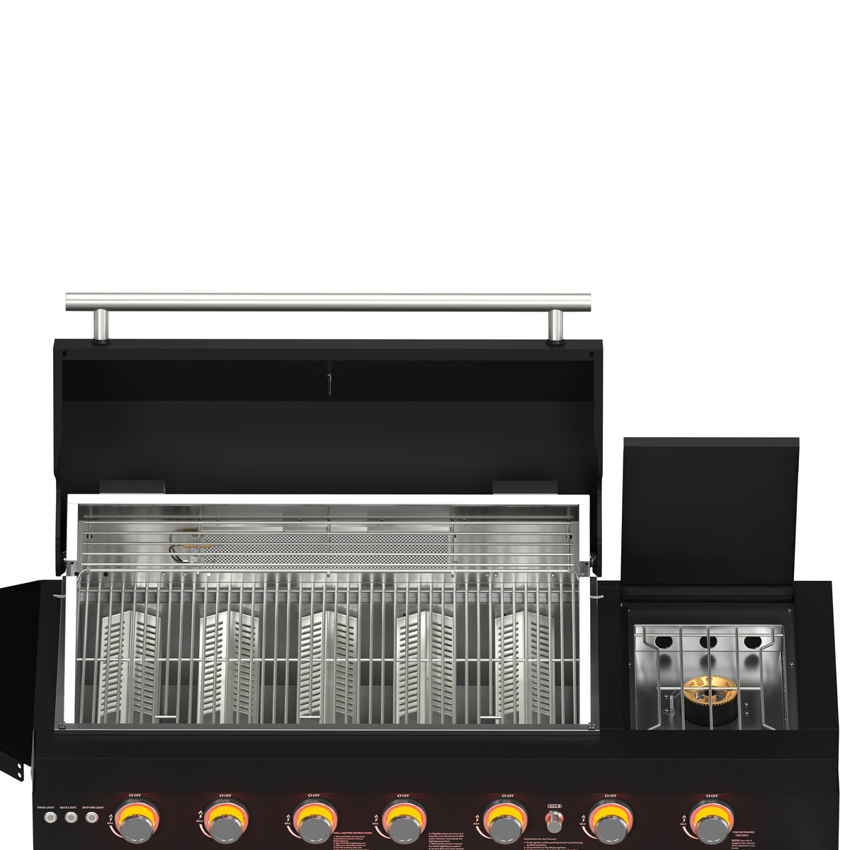 Forno All’Aperto 87,600 BTU Outdoor Kitchen, 4 Burners, Infrared Burners, Side Burner, Black Sintered Stone Countertops, Gas Pizza Oven, Sink Module, Bar &amp; Beverage Center