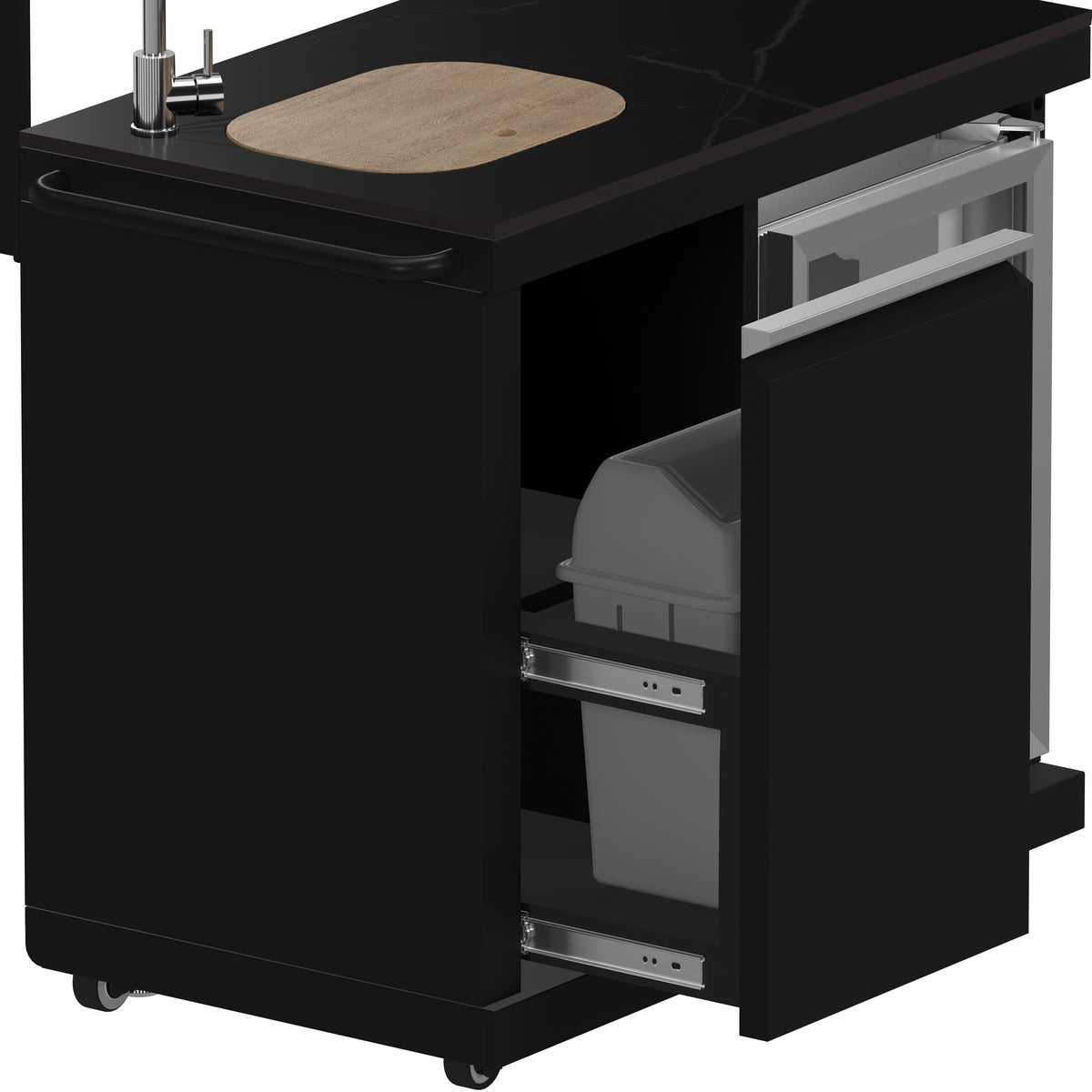 Forno All’Aperto 87,600 BTU Outdoor Kitchen, 4 Burners, Infrared Burners, Side Burner, Black Sintered Stone Countertops, Gas Pizza Oven, Sink Module, Bar &amp; Beverage Center