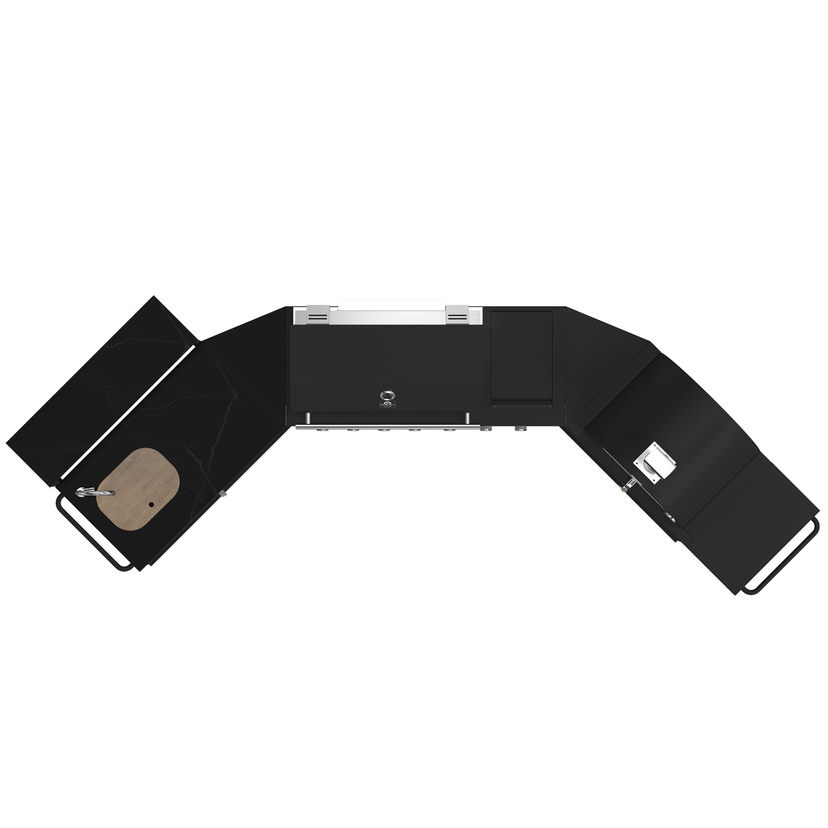 Forno All’Aperto 87,600 BTU Outdoor Kitchen, 4 Burners, Infrared Burners, Side Burner, Black Sintered Stone Countertops, Gas Pizza Oven, Sink Module, Bar &amp; Beverage Center