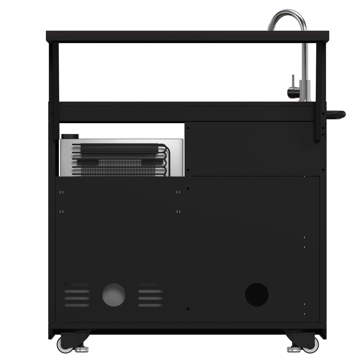 Forno All’Aperto 87,600 BTU Outdoor Kitchen, 4 Burners, Infrared Burners, Side Burner, Black Sintered Stone Countertops, Gas Pizza Oven, Sink Module, Bar &amp; Beverage Center