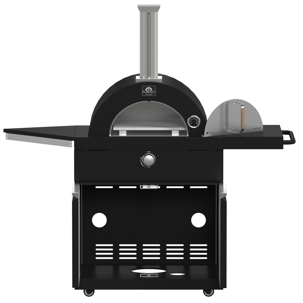 Forno All’Aperto 87,600 BTU Outdoor Kitchen, 4 Burners, Infrared Burners, Side Burner, Black Sintered Stone Countertops, Gas Pizza Oven, Sink Module, Bar &amp; Beverage Center