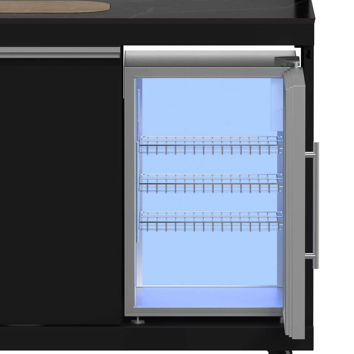 Forno All’Aperto 87,600 BTU Outdoor Kitchen, 4 Burners, Infrared Burners, Side Burner, Black Sintered Stone Countertops, Gas Pizza Oven, Sink Module, Bar &amp; Beverage Center