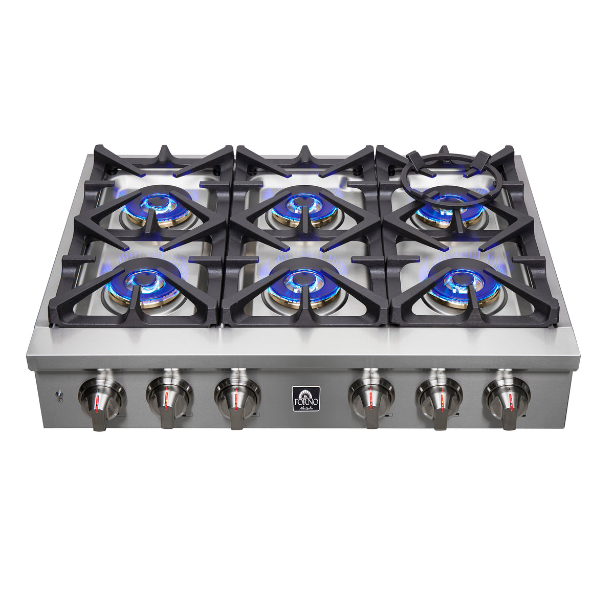Forno Spezia Alta Qualita 36-Inch Pro-Style Gas Rangetop, Stainless Steel, 6 Sealed Burners, Continuous Cast Iron Grates, High Heat Output