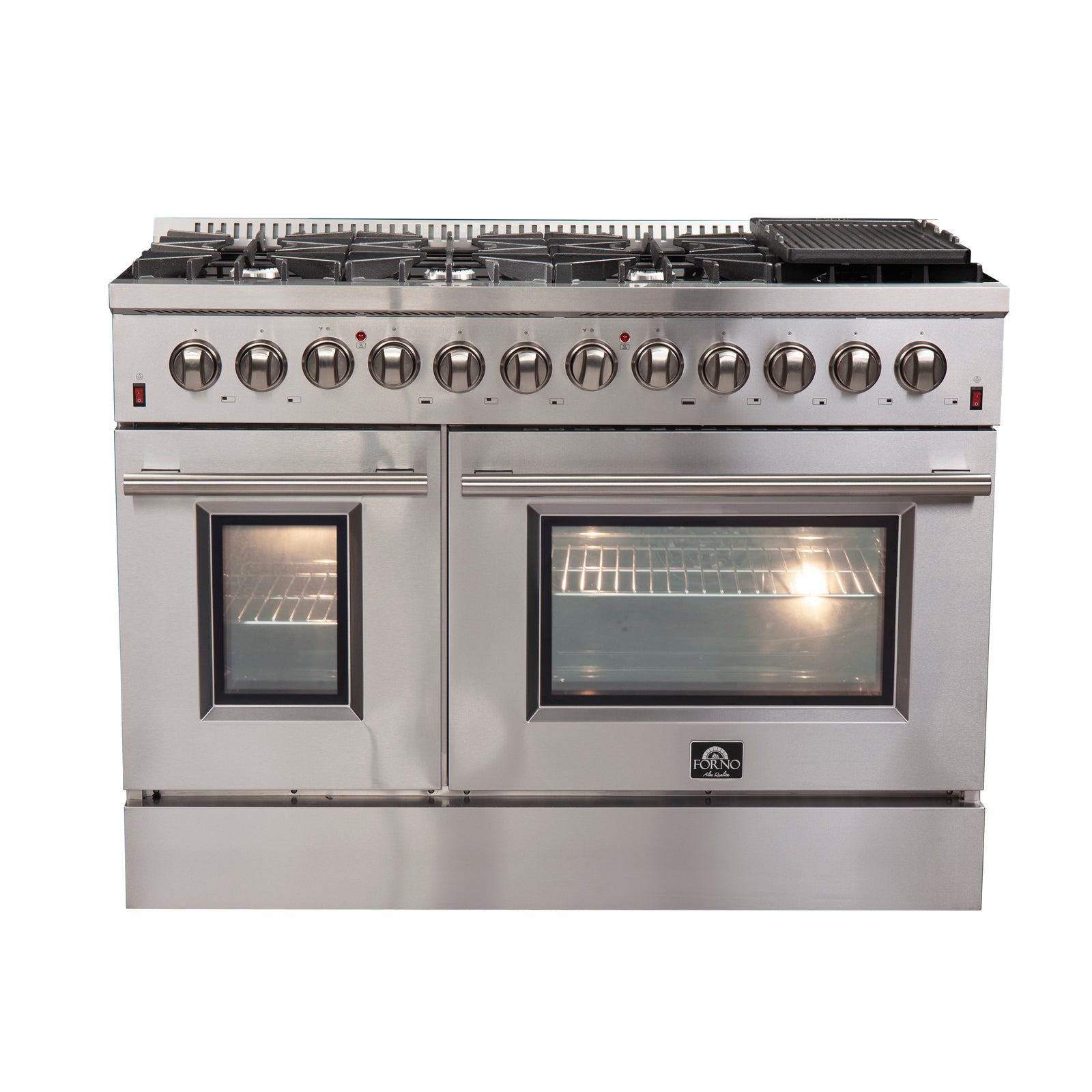 Forno Galiano 48-Inch Freestanding Dual Fuel Range, 8 Burners, Double Convection Ovens