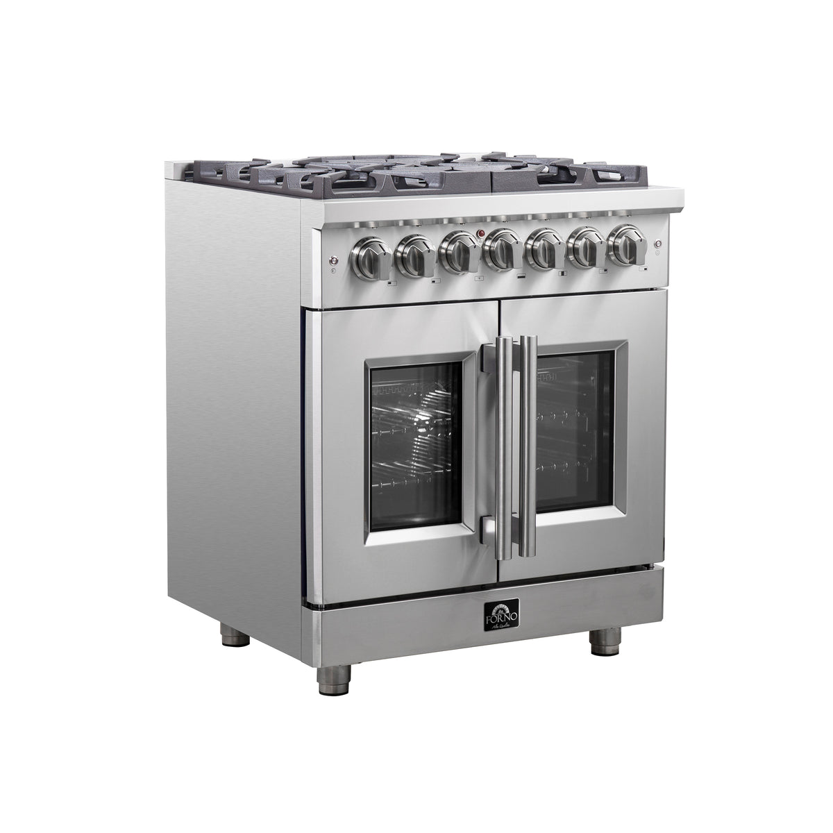 Forno Massimo 30-Inch Freestanding French Door Dual Fuel Range, 4 Burners, True Convection Oven