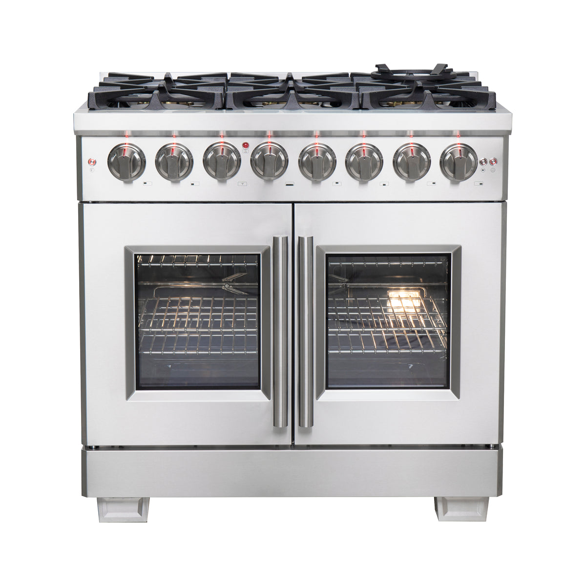 Forno Capriasca 36-Inch Freestanding French Door Dual Fuel Range, 6 Burners, True Convection Oven