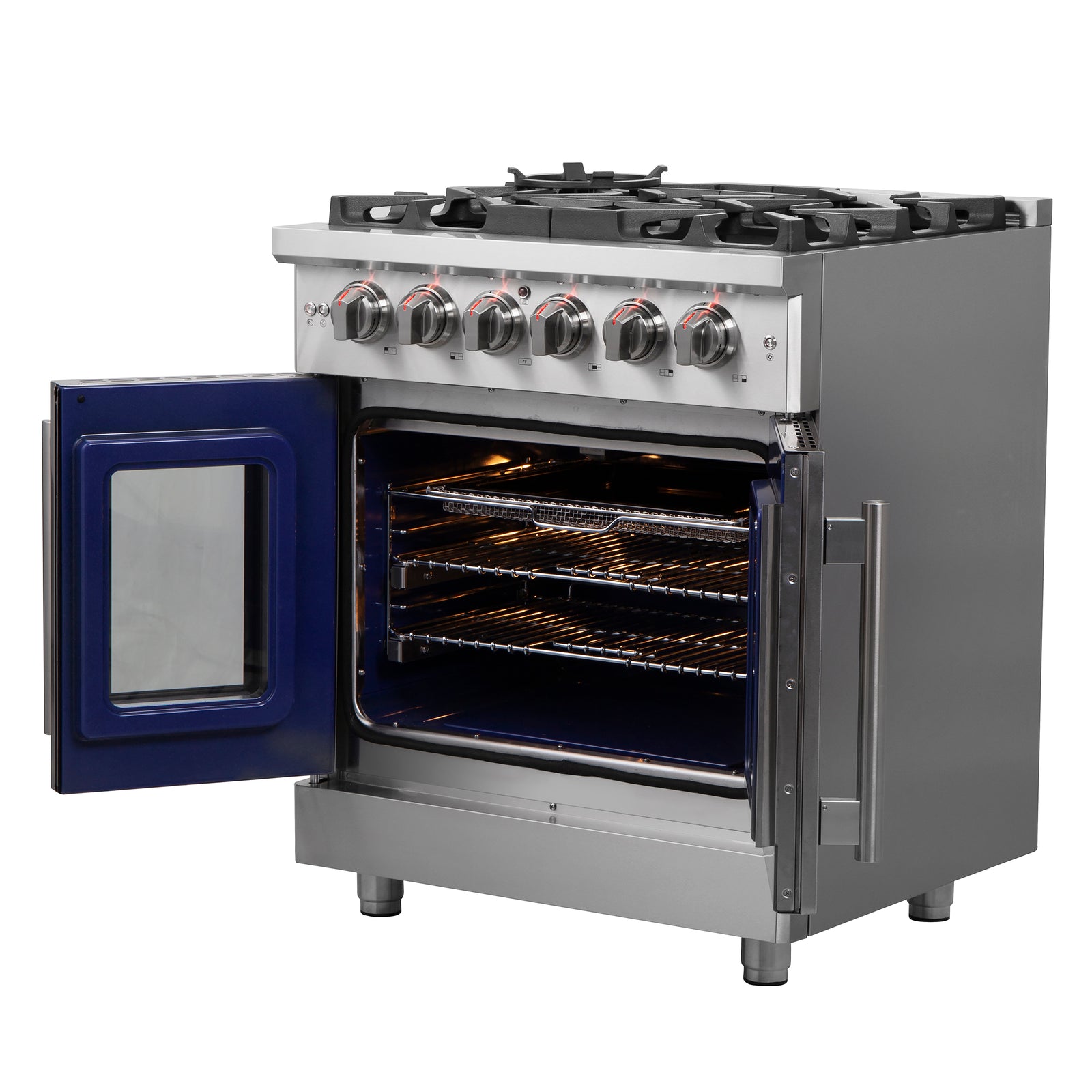 Forno Massimo 30-Inch Freestanding French Door Gas Range, 4 Burners, Convection Oven, Energy Efficient