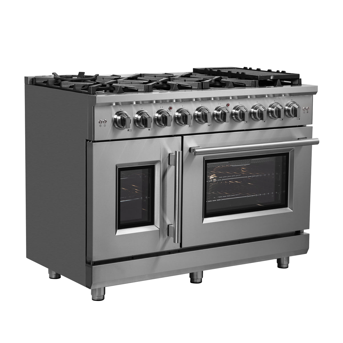 Forno Massimo 48-Inch Freestanding French Door Gas Range, 8 Burners, Convection Oven, Energy Efficient