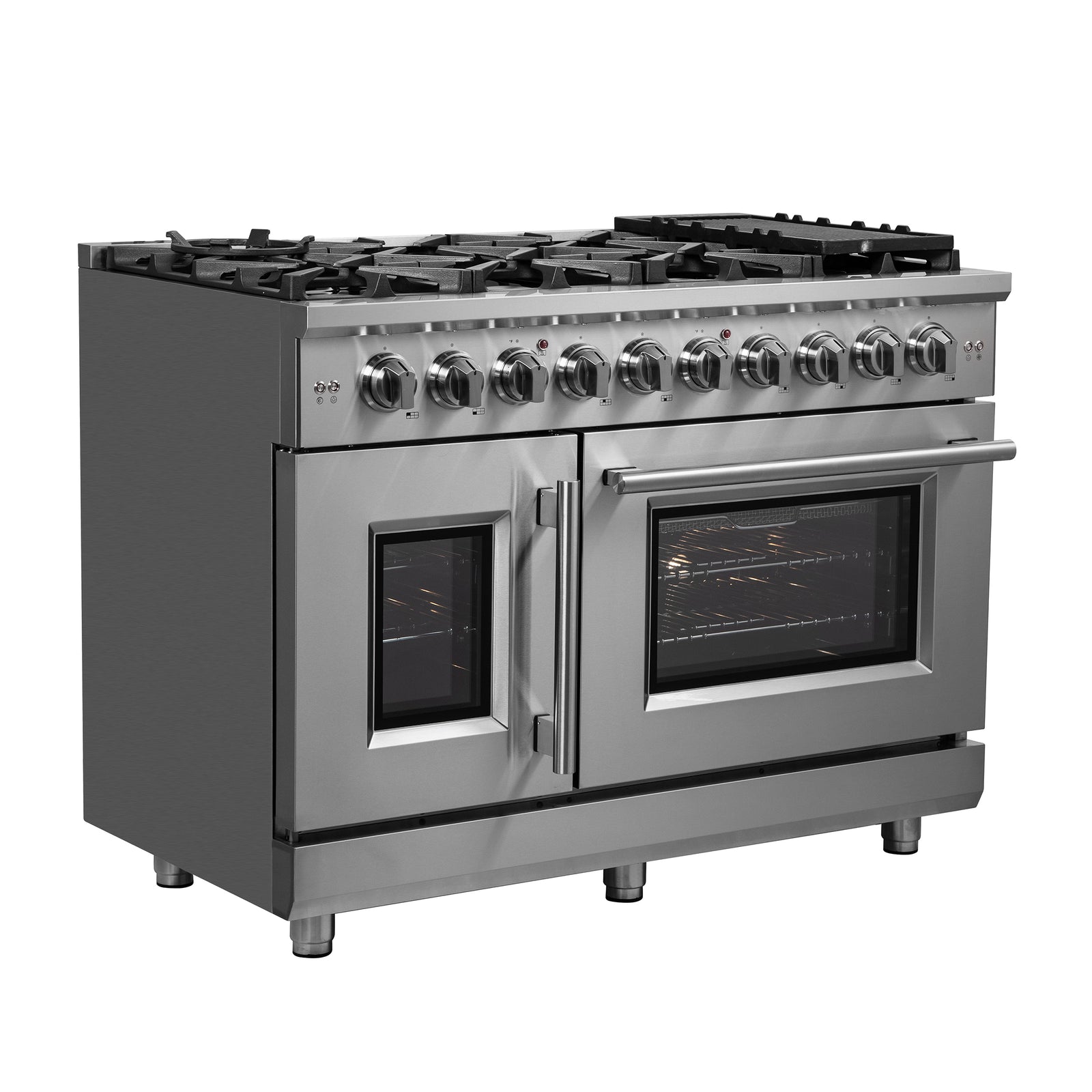 Forno Massimo 48-Inch Freestanding French Door Gas Range, 8 Burners, Convection Oven, Energy Efficient