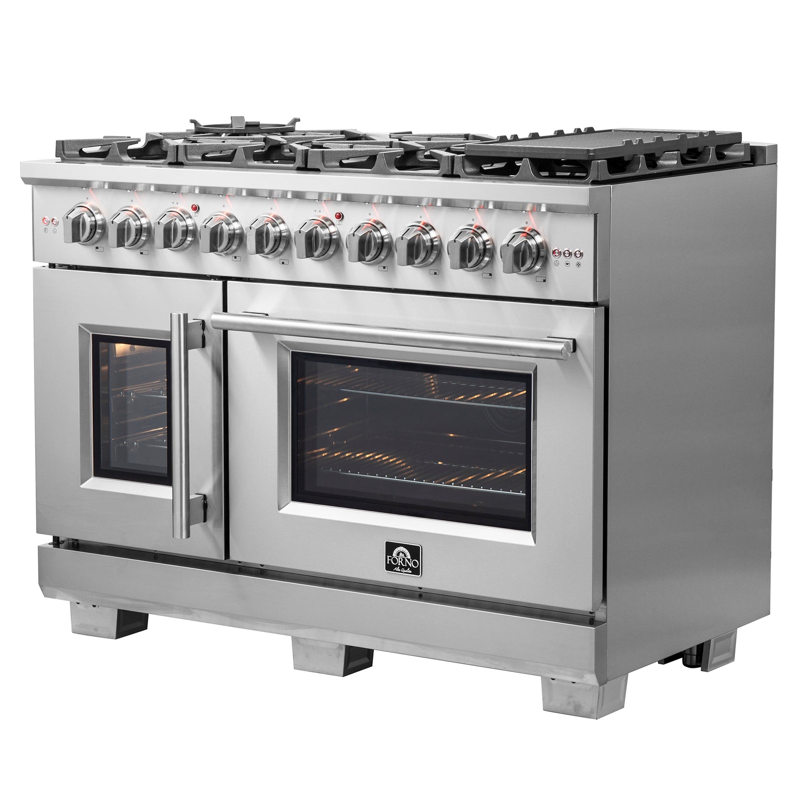 Forno Capriasca 48-Inch Freestanding French Door Gas Range, 8 Burners, Convection Oven, Energy Efficient