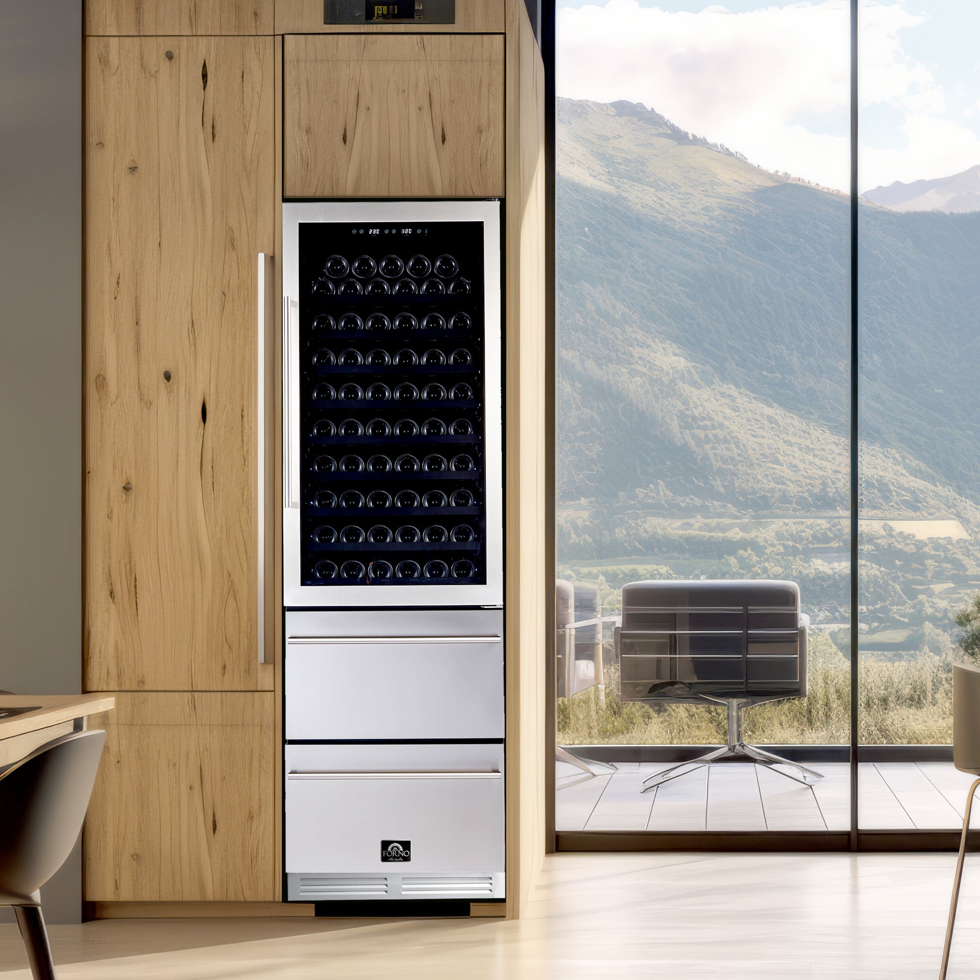 Forno Azienda 24" Dual Temperature Zone Wine Cooler with up to 108 Bottles and two refrigerated drawers