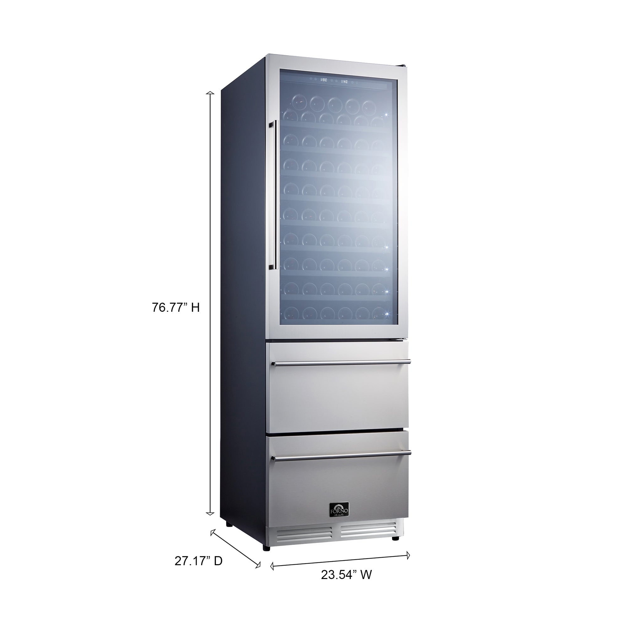 Forno Azienda 24" Dual Temperature Zone Wine Cooler with up to 108 Bottles and two refrigerated drawers