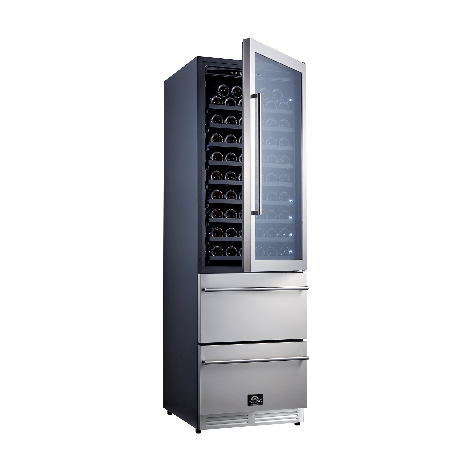 Forno Azienda 24" Dual Temperature Zone Wine Cooler with up to 108 Bottles and two refrigerated drawers