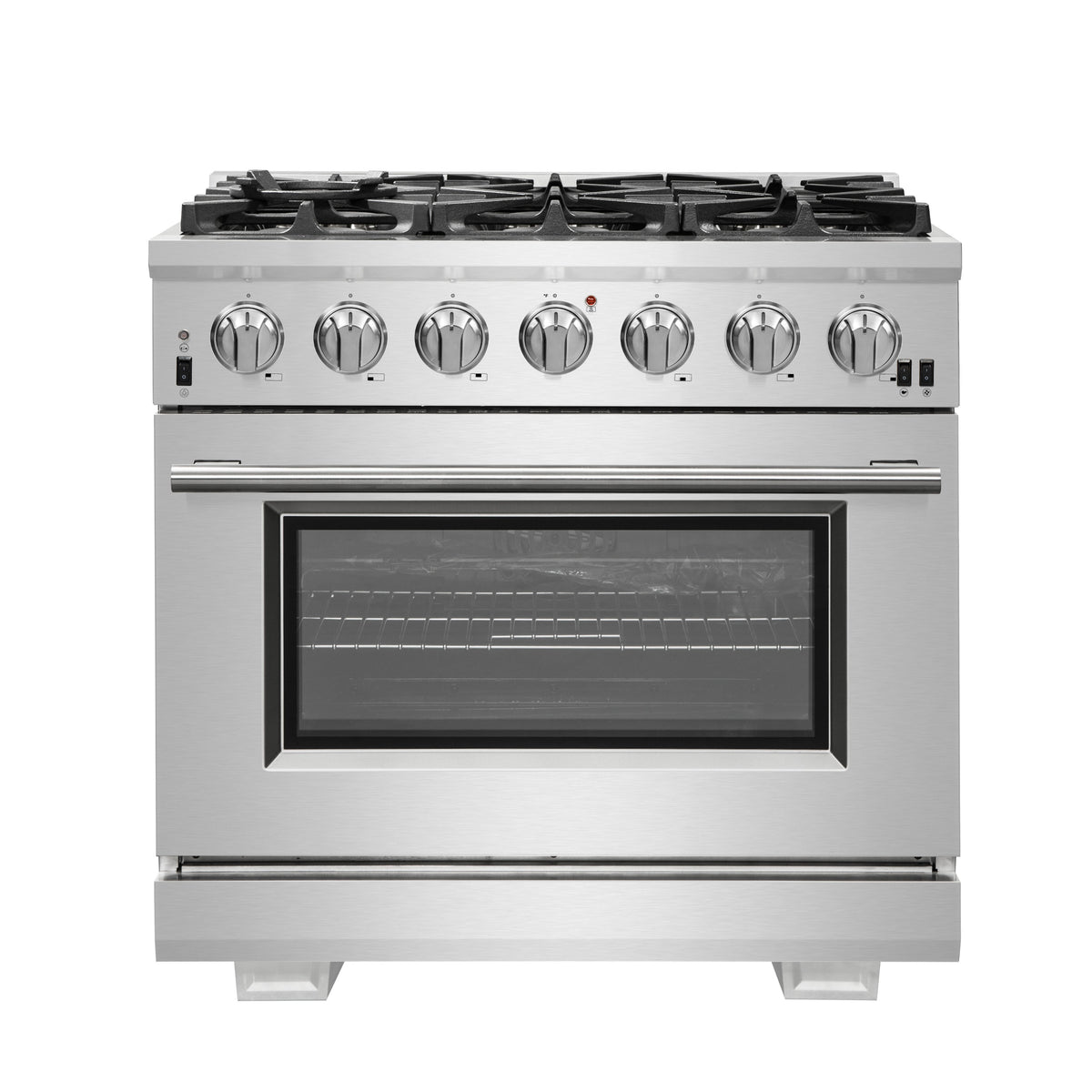Forno Capriasca 36-Inch Gas Range, Stainless Steel, 6 Brass Burners, 120,000 BTU, Convection Oven, Energy Efficient