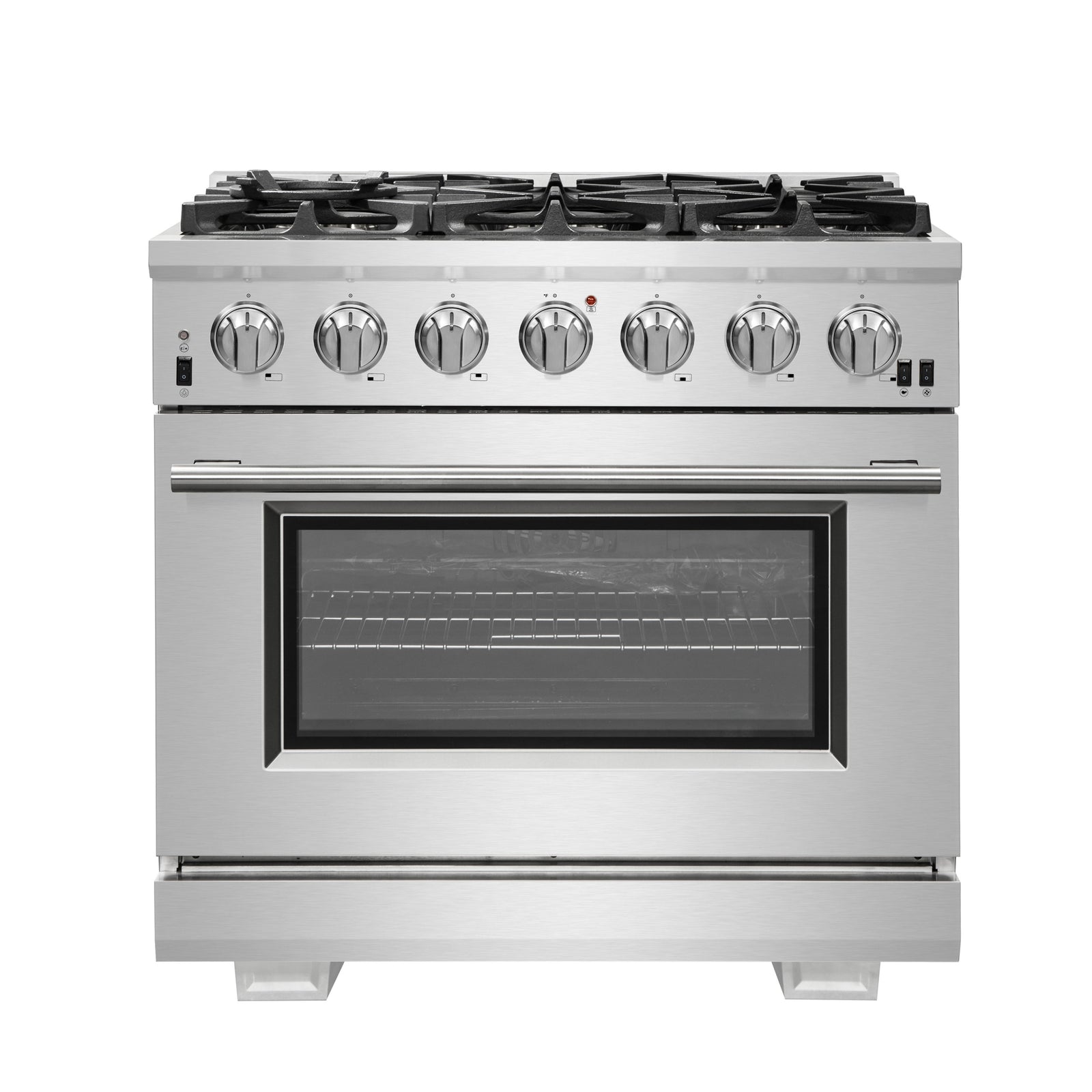 Forno Capriasca 36-Inch Gas Range, Stainless Steel, 6 Brass Burners, 120,000 BTU, Convection Oven, Energy Efficient