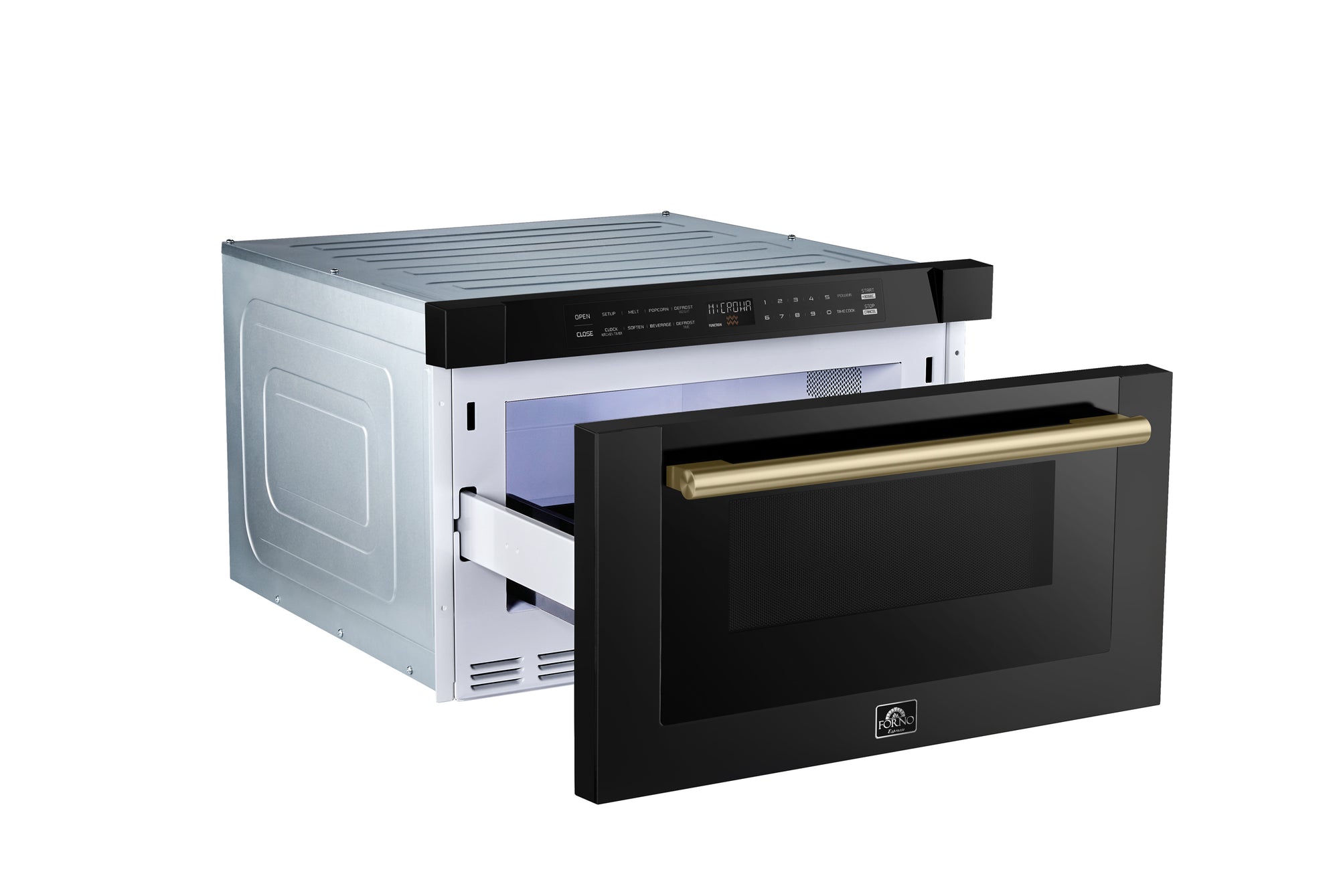 Forno Capoliveri Espresso 24-Inch Microwave Drawer, Black, 1.2 cu.ft, 1000 Watts, Built-In, Touch Control LCD Display, Auto-Touch Open/Close, 11 Power Levels, Sensor Cooking