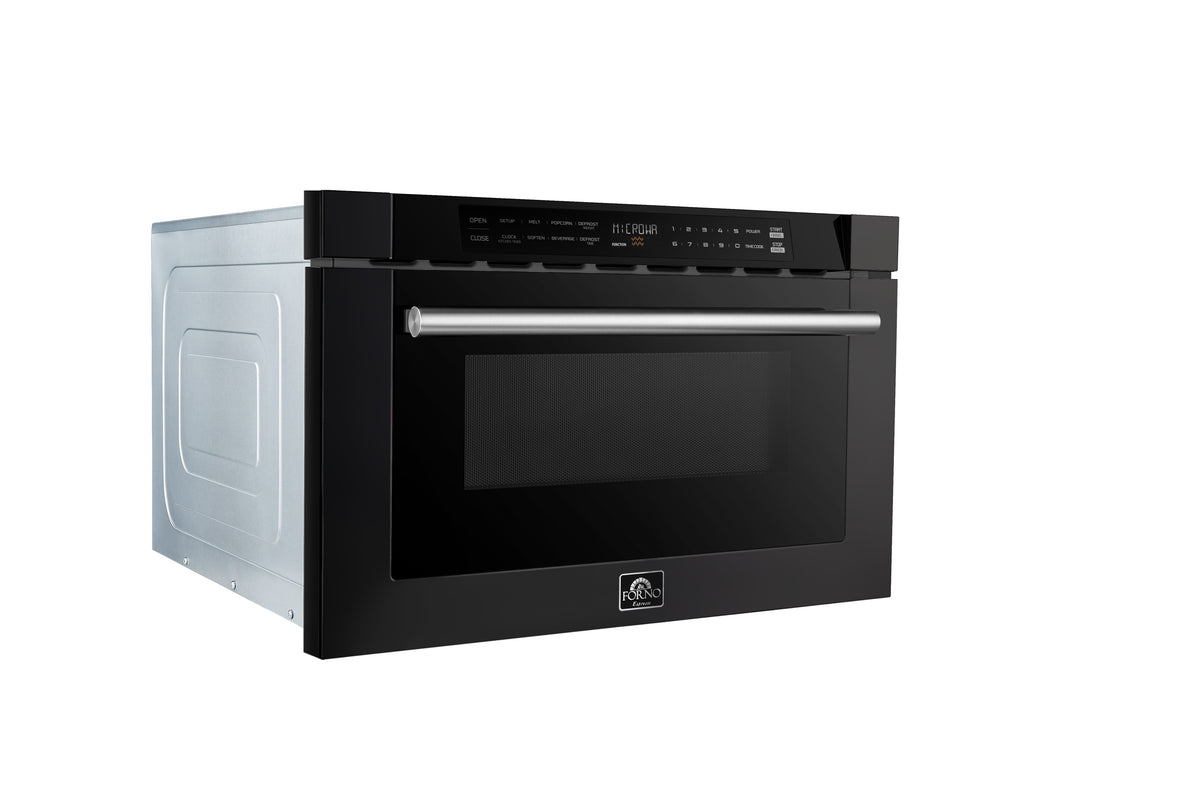 Forno Capoliveri Espresso 24-Inch Microwave Drawer, Black, 1.2 cu.ft, 1500 Watts, Built-In, Touch Control LCD Display, Auto-Touch Open/Close, 11 Power Levels, Sensor Cooking