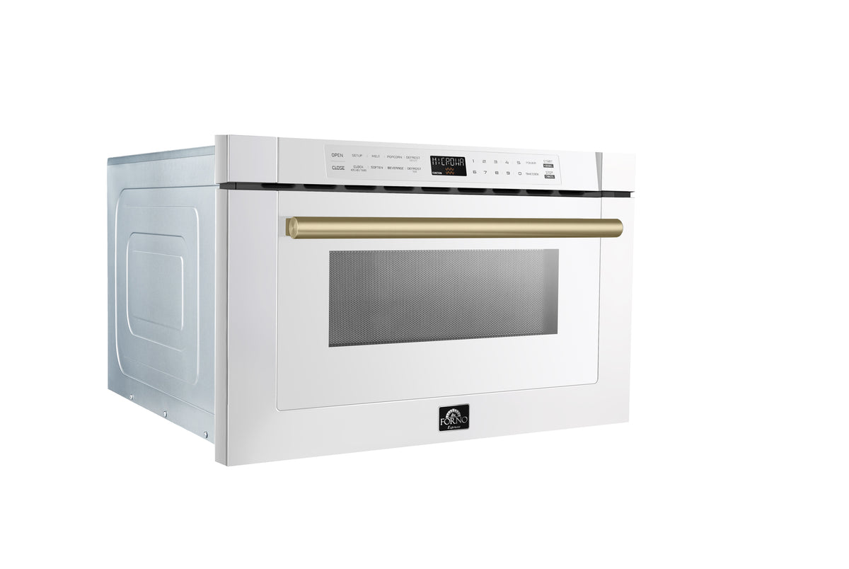 Forno Capoliveri Espresso 24-Inch Microwave Drawer, White, 1.2 cu.ft, 1500 Watts, Built-In, Touch Control LCD Display, Auto-Touch Open/Close, 11 Power Levels, Sensor Cooking