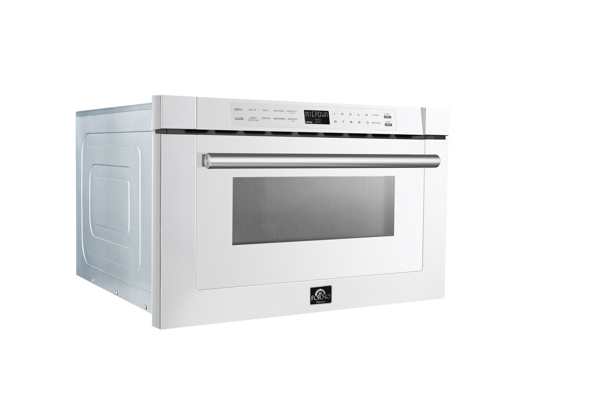 Forno Capoliveri Espresso 24-Inch Microwave Drawer, White, 1.2 cu.ft, 1500 Watts, Built-In, Touch Control LCD Display, Auto-Touch Open/Close, 11 Power Levels, Sensor Cooking