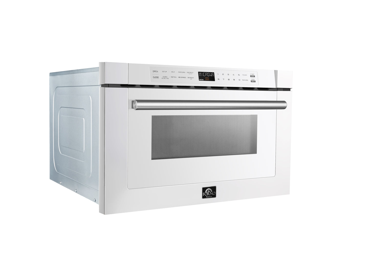 Forno Capoliveri Espresso 24-Inch Microwave Drawer, White, 1.2 cu.ft, 1500 Watts, Built-In, Touch Control LCD Display, Auto-Touch Open/Close, 11 Power Levels, Sensor Cooking