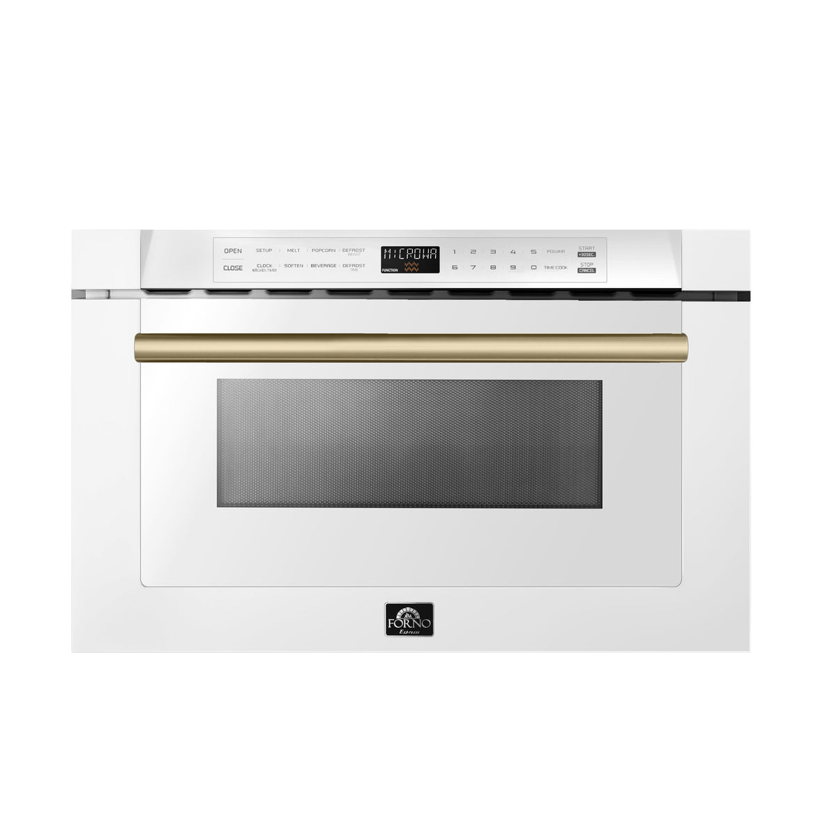 Forno Capoliveri Espresso 24-Inch Microwave Drawer, White, 1.2 cu.ft, 1500 Watts, Built-In, Touch Control LCD Display, Auto-Touch Open/Close, 11 Power Levels, Sensor Cooking