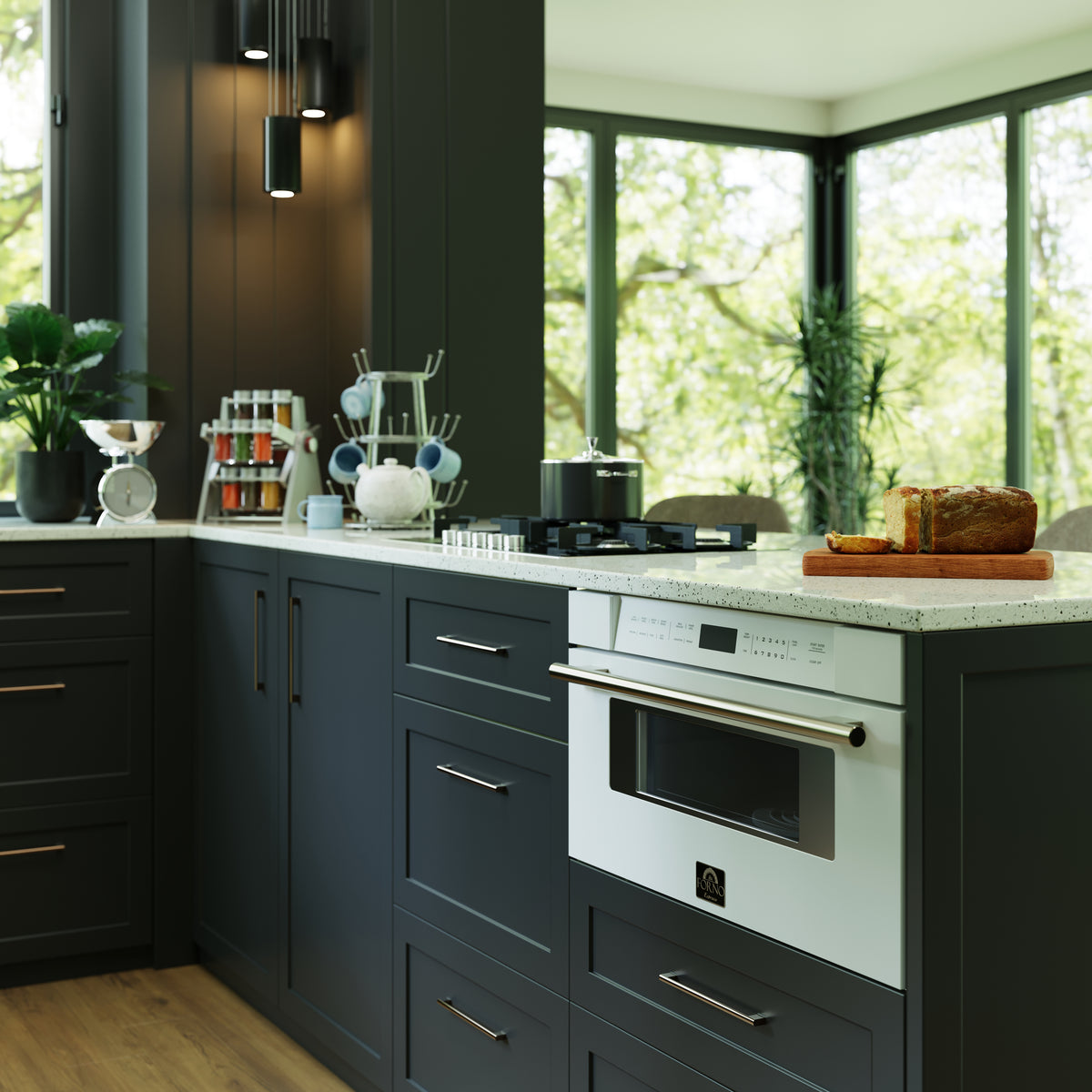 Forno Capoliveri Espresso 30-Inch Microwave Drawer, White, 1.2 cu.ft, 1500 Watts, Built-In, Touch Control LCD Display, Auto-Touch Open/Close, 11 Power Levels, Sensor Cooking