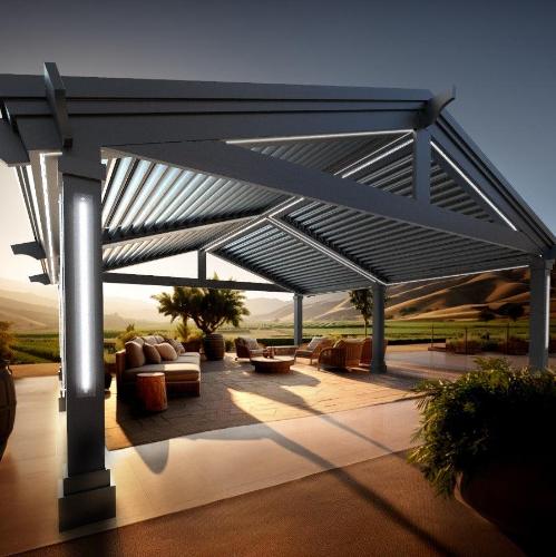 Skypeak Pergola&#39;s unparalleled designed, center Pitch Roofline,  customizable architectural features, accessories and a variety of options for your Outdoor Living space.