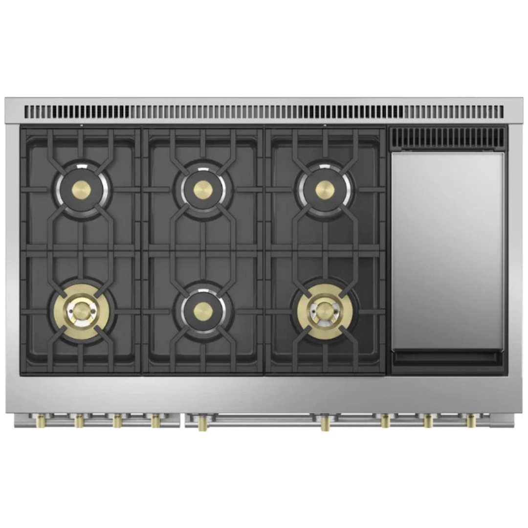 Monogram - 48" Dual-Fuel Oven with 6 Burners and Griddle (ZDP486NDTSS)