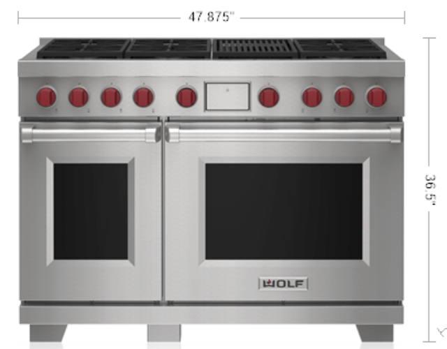 WOLF 48" Dual Fuel oven - 6 Burners with Infrared Charbroiler (DF48650C/S/P)