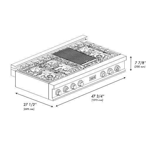 ZLINE - 48" Rangetop - 7 Gas Burners Black SS (RTBZ-48-G)