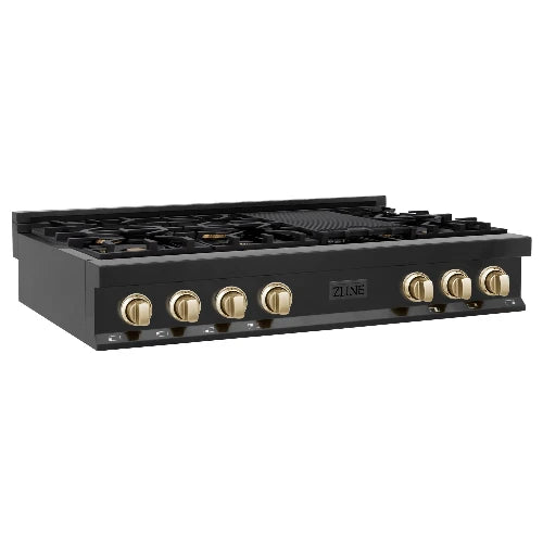 ZLINE - 48&quot; Rangetop - 7 Gas Burners Black SS (RTBZ-48-G)