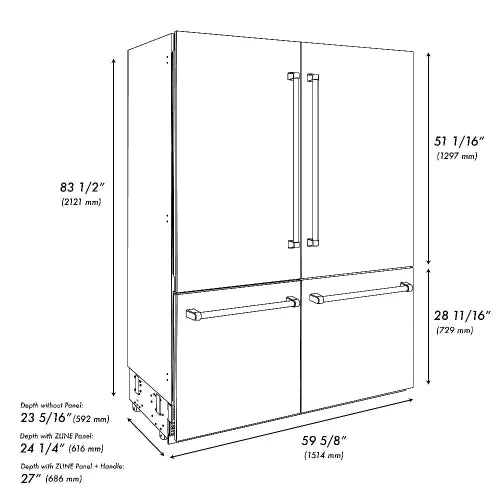 ZLINE - 60" Built-In 4-Door French Door Refrigerator  (RBIV-304-60)